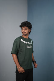 Mens Graphic Oversized T‑Shirt | Streetwear PREDICT THE FUTURE Print Tee - Bottle Green